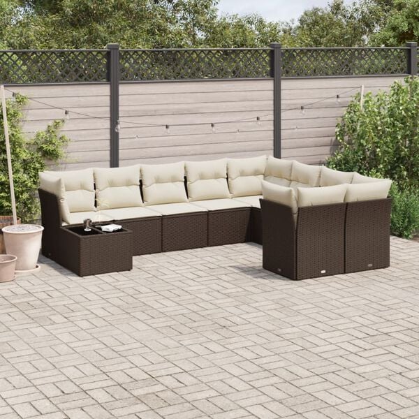 vidaXL 10 Piece Garden Sofa Set with Cushions Brown Poly Rattan