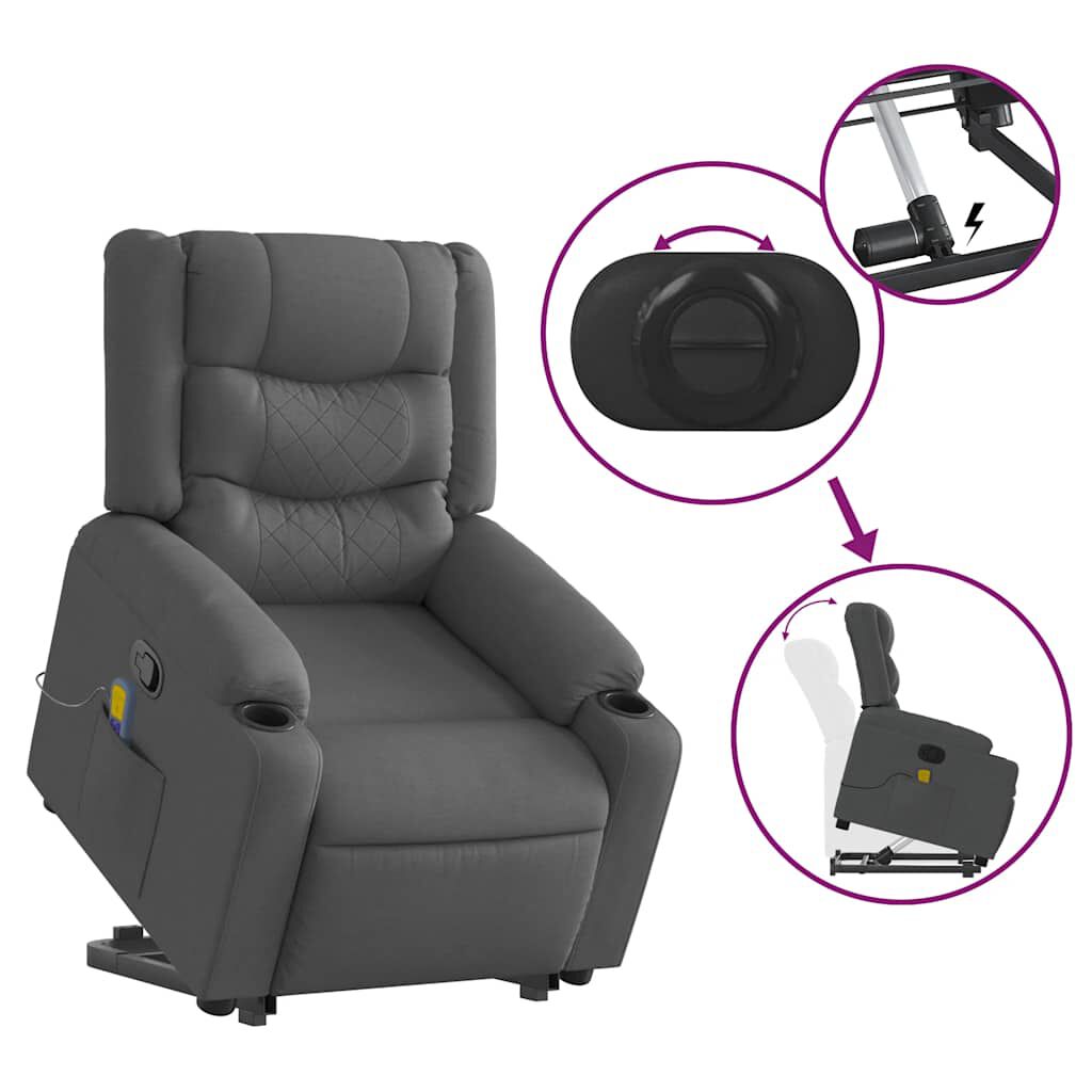vidaXL Stand up Massage Recliner Chair Dark Grey Fabric