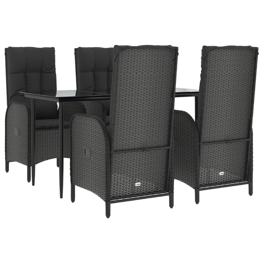 vidaXL 5 Piece Garden Dining Set with Cushions Black Poly Rattan