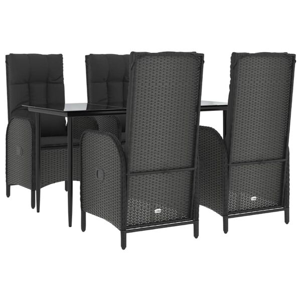 vidaXL 5 Piece Garden Dining Set with Cushions Black Poly Rattan