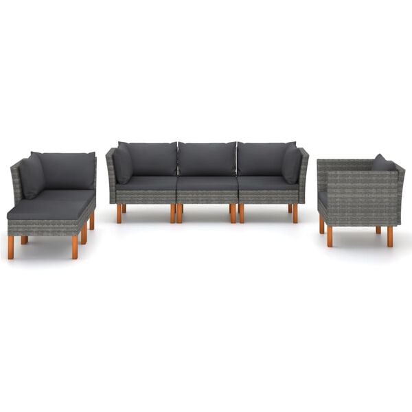 vidaXL 6 Piece Garden Lounge Set Poly Rattan and Eucalyptus Wood Grey