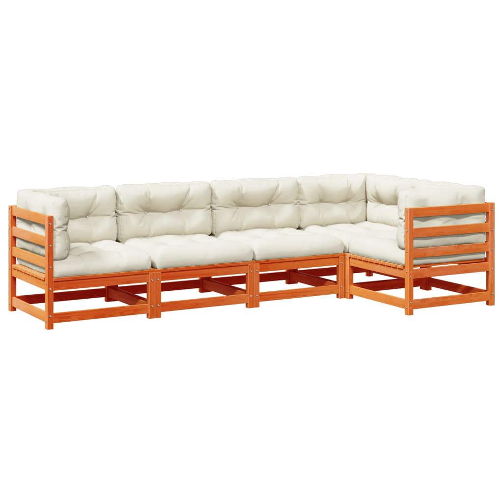 vidaXL 5 Piece Garden Sofa Set with Cushions Wax Brown Solid Wood Pine