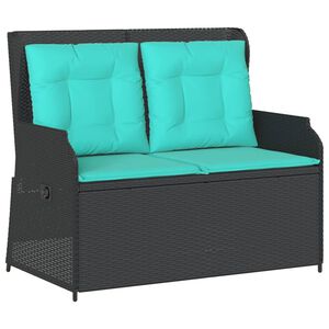 vidaXL Reclining Garden Bench with Cushions Black Poly Rattan