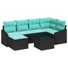vidaXL Sofa Set with Cushion 7 pcs Black and Turquoise Poly Rattan