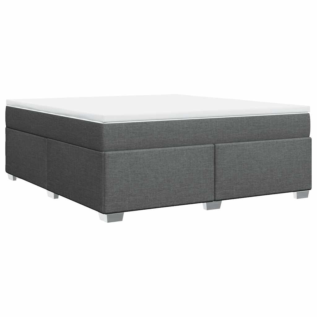 vidaXL Box Spring Bed with Mattress Dark Grey King Fabric