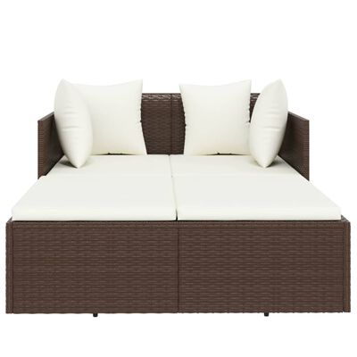 vidaXL Sunbed with Cushions Brown 182x118x63 cm Poly Rattan