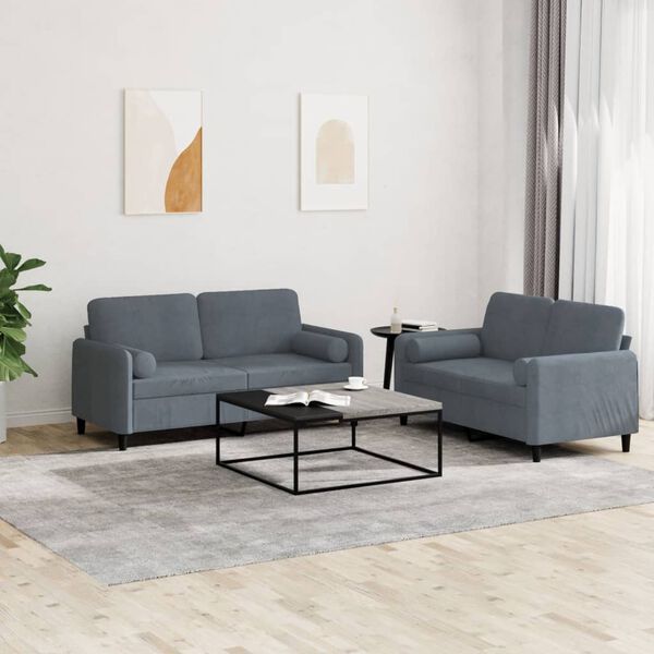 vidaXL 2 Piece Sofa Set with Pillows Dark Grey Velvet