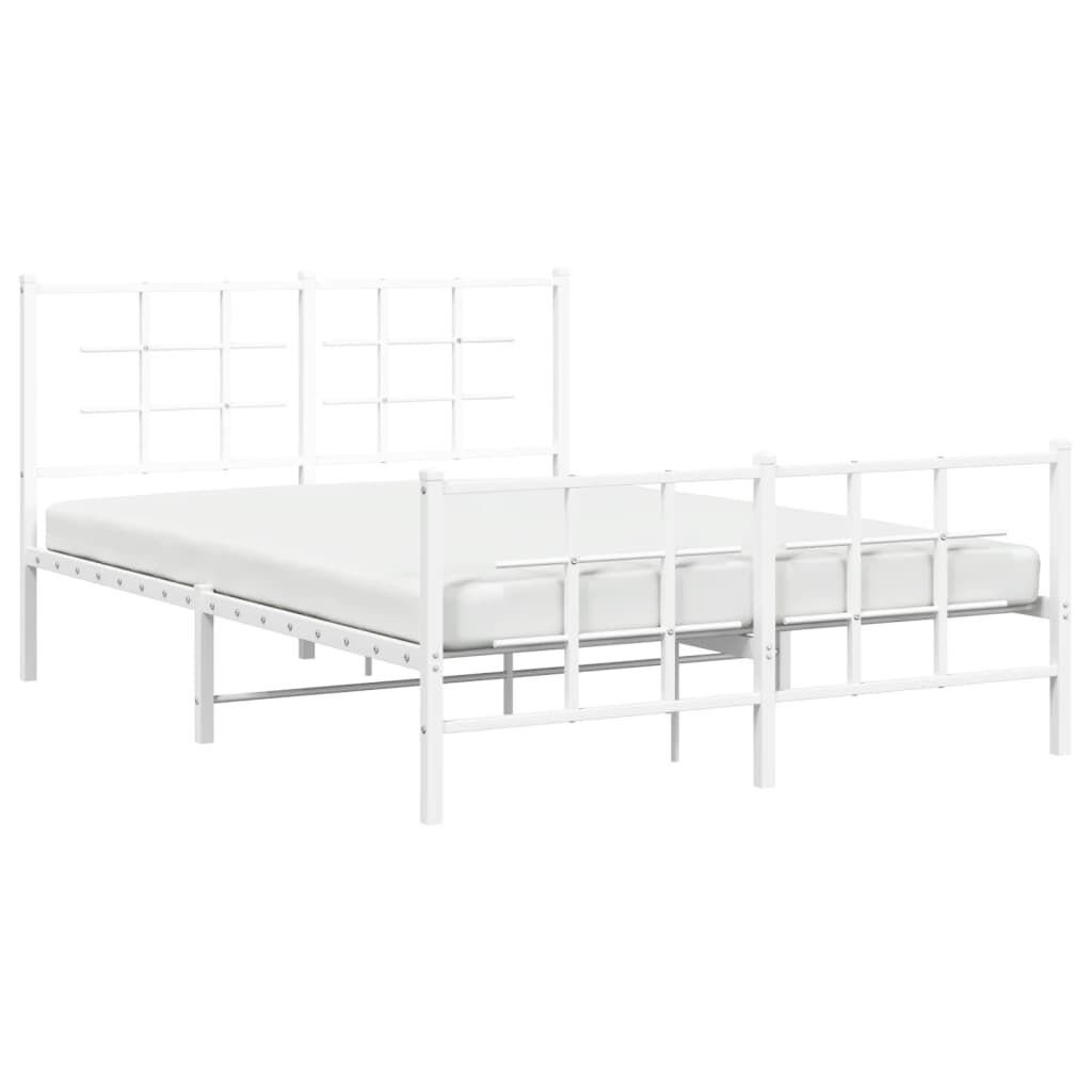 vidaXL Metal Bed Frame without Mattress with Footboard White 135x190cm