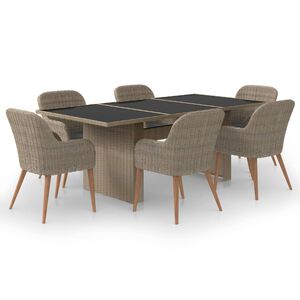 vidaXL 7 Piece Garden Dining Set Poly Rattan Brown