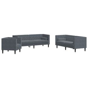 vidaXL 3 Piece Chesterfield Sofa Set with Bolsters Dark Grey Velvet