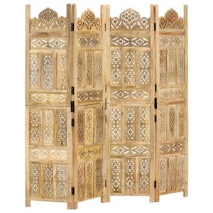 vidaXL Hand carved 4-Panel Room Divider 160x165 cm Solid Mango Wood
