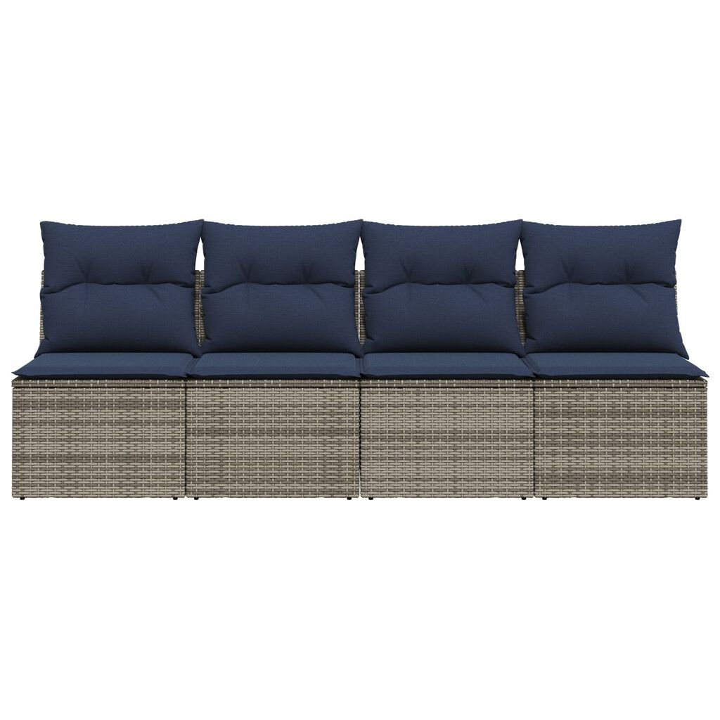 vidaXL Garden Sofa with Cushions 4-Seater Grey Poly Rattan