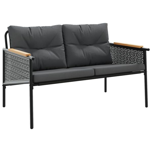 vidaXL 3 Piece Balcony Furniture Set with Cushions Black Steel