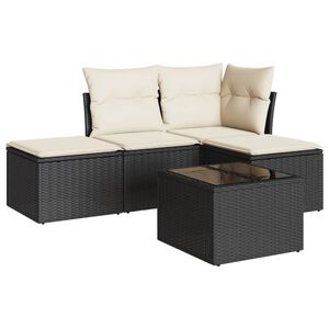 vidaXL 5 Piece Garden Sofa Set with Cushions Black Poly Rattan