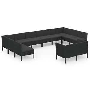 vidaXL 12 Piece Garden Lounge Set with Cushions Poly Rattan Black