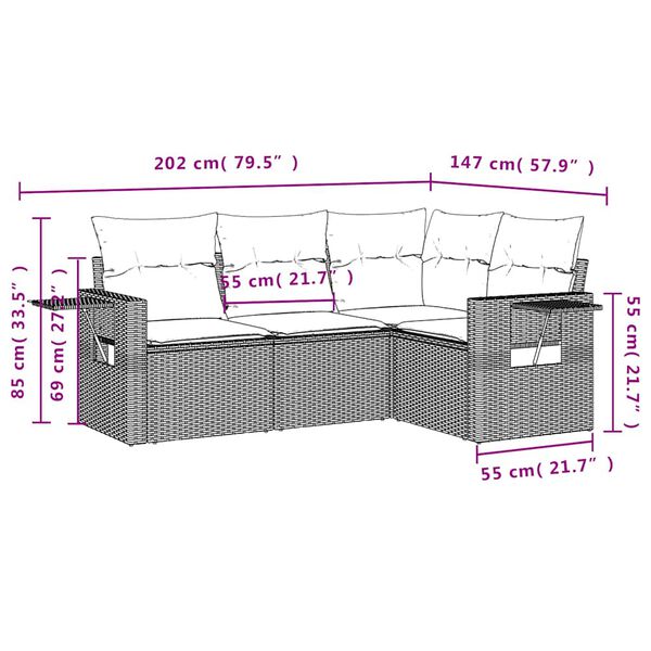 vidaXL 4 Piece Garden Sofa Set with Cushions Brown Poly Rattan