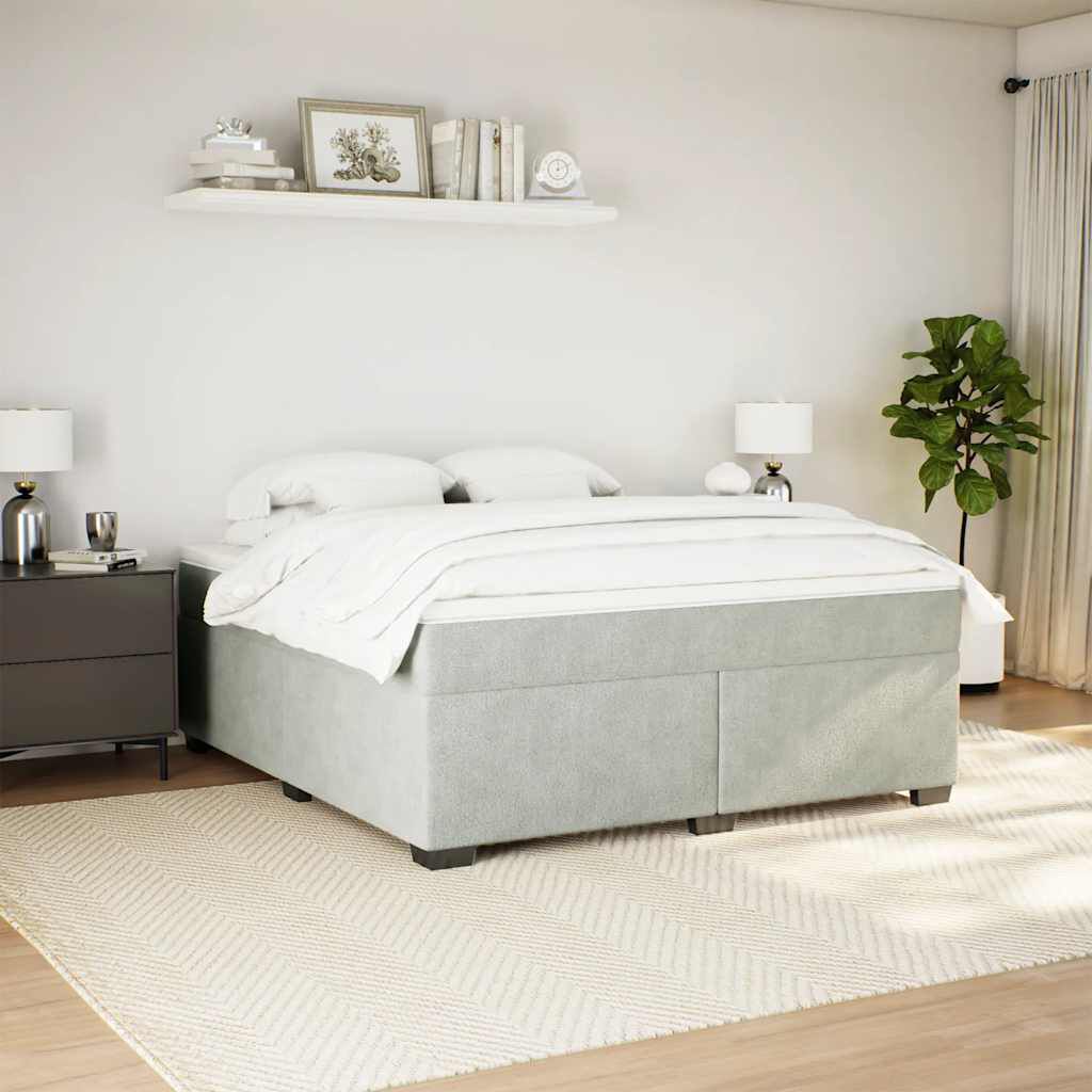 vidaXL Box Spring Bed with Mattress Light Grey King Velvet