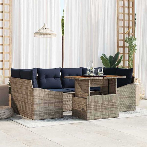vidaXL Garden Dining Set Manual 7 pcs Grey and Navy 100 x 55 x 73 cm
