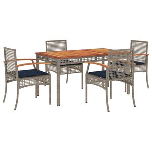vidaXL 5 Piece Garden Dining Set with Cushions Grey Poly Rattan