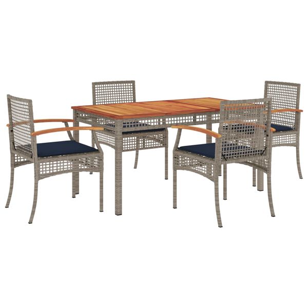vidaXL 5 Piece Garden Dining Set with Cushions Grey Poly Rattan