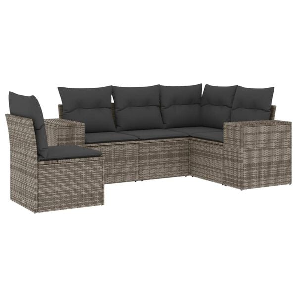 vidaXL 5 Piece Garden Sofa Set with Cushions Grey Poly Rattan