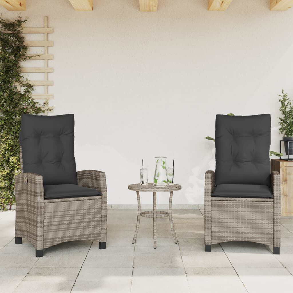 vidaXL 3 Piece Bistro Set with Cushions Grey Poly Rattan