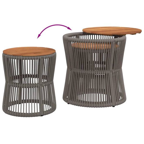 vidaXL Garden Side Tables 2 pcs with Wooden Top Grey Poly Rattan