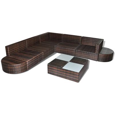 vidaXL 8 Piece Garden Lounge Set with Cushions Poly Rattan Brown