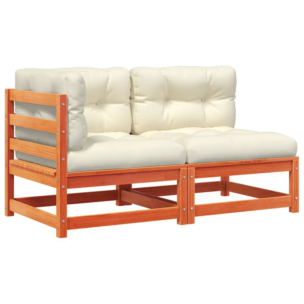 vidaXL Garden Sofa with Cushions 2-Seater Wax Brown Solid Wood Pine