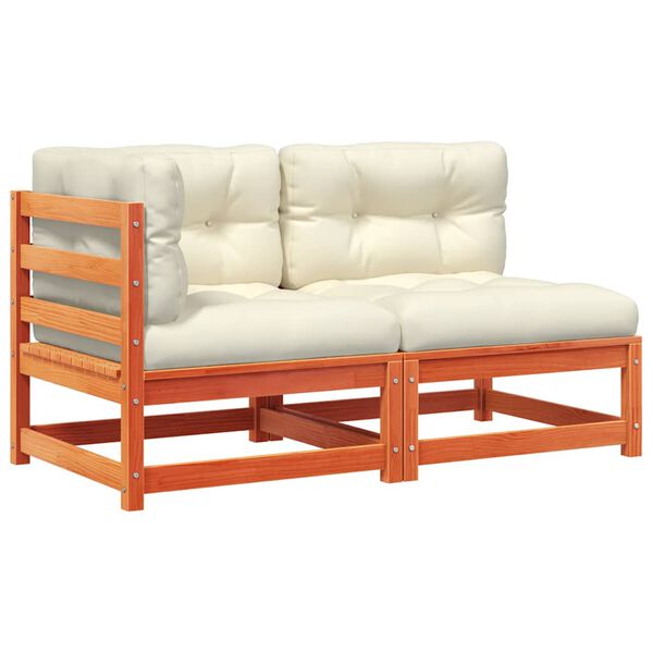 vidaXL Garden Sofa with Cushions 2-Seater Wax Brown Solid Wood Pine