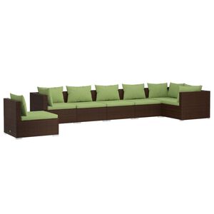 vidaXL 7 Piece Garden Lounge Set with Cushions Poly Rattan Brown