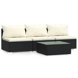 vidaXL 4 Piece Garden Lounge Set with Cushions Black Poly Rattan
