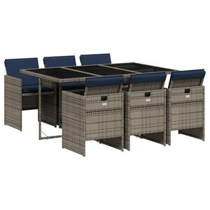 vidaXL 7 Piece Garden Dining Set with Cushions Grey Poly Rattan