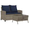 vidaXL Garden Sofa 2-Seater with Cushions&Table Grey Poly Rattan