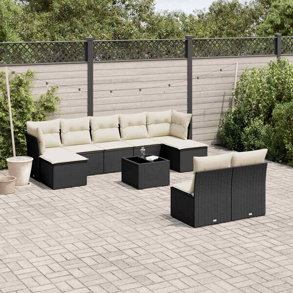 vidaXL 10 Piece Garden Sofa Set with Cushions Black Poly Rattan
