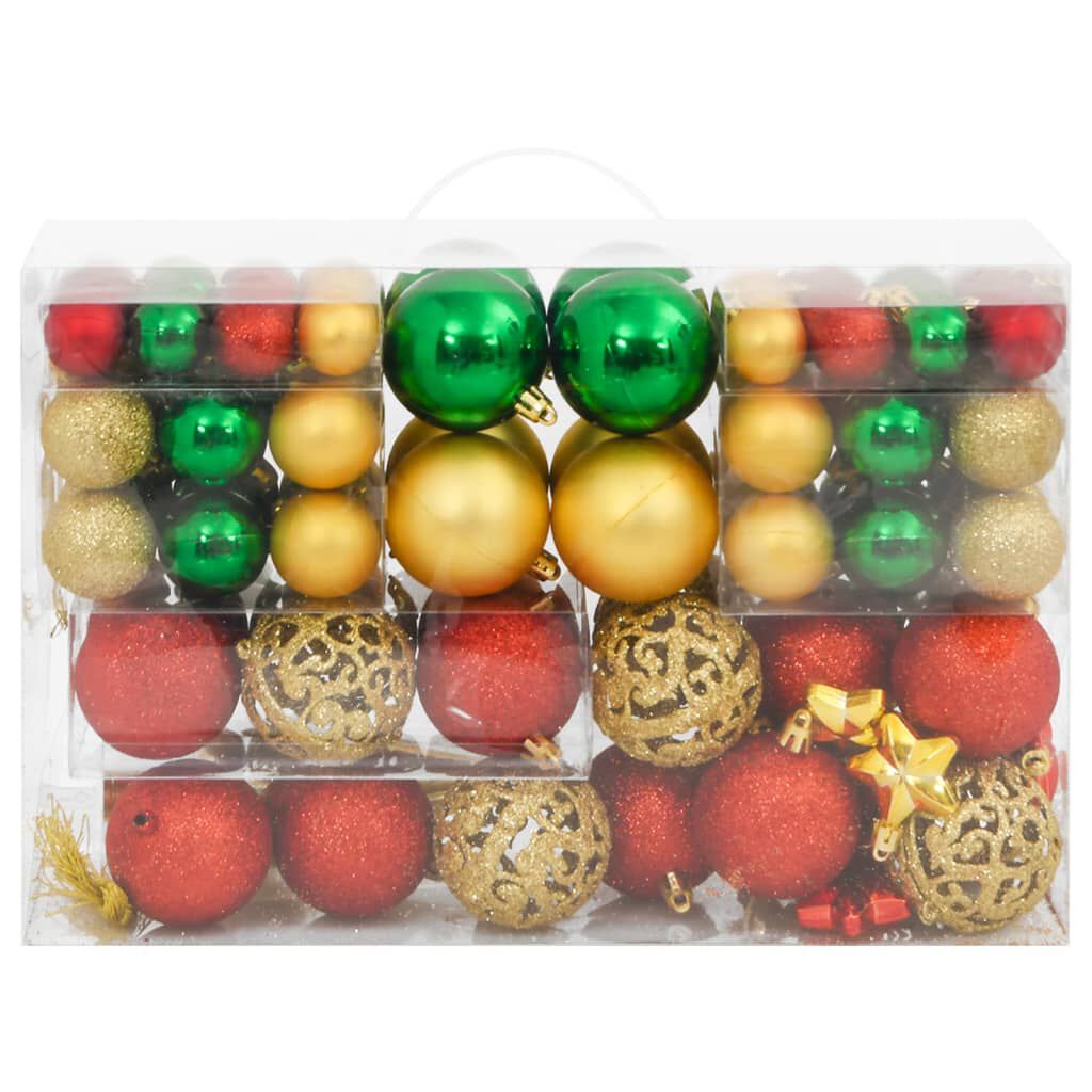 vidaXL 112 Piece Christmas Bauble Set Red / Green / Gold Polystyrene