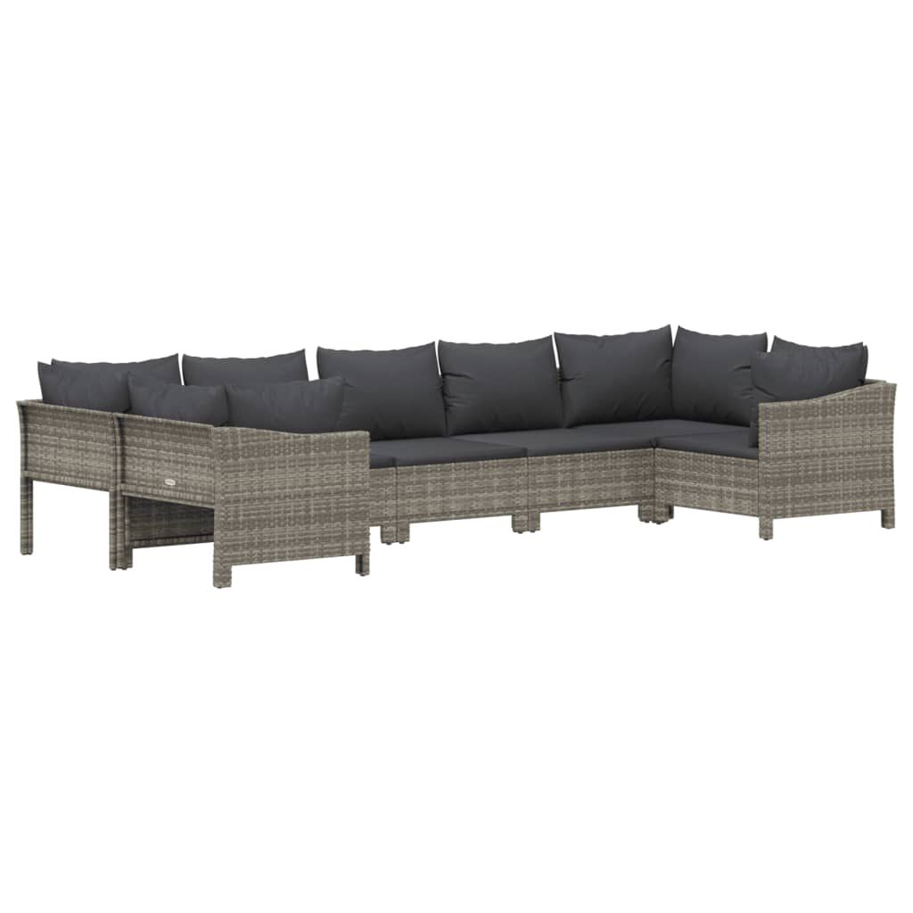 vidaXL 7 Piece Garden Lounge Set with Cushions Grey Poly Rattan