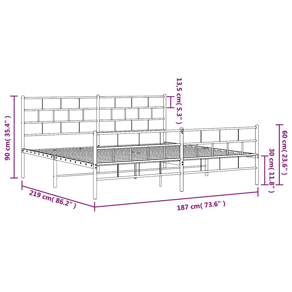 vidaXL Metal Bed Frame without Mattress with Footboard White 183x213cm