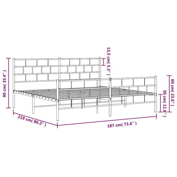vidaXL Metal Bed Frame without Mattress with Footboard White 183x213cm
