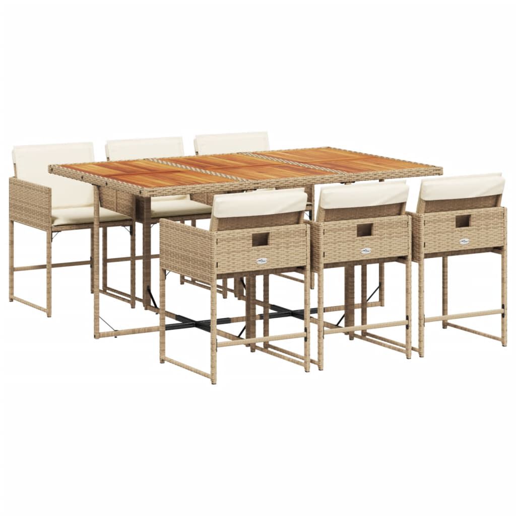vidaXL 7 Piece Garden Dining Set with Cushions Beige Poly Rattan