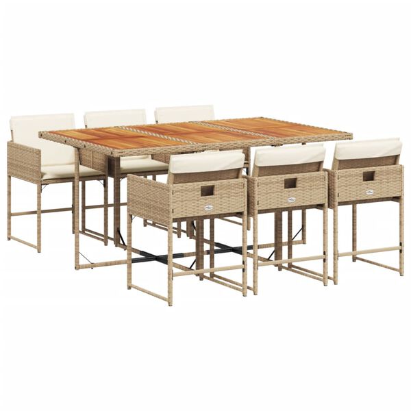 vidaXL 7 Piece Garden Dining Set with Cushions Beige Poly Rattan