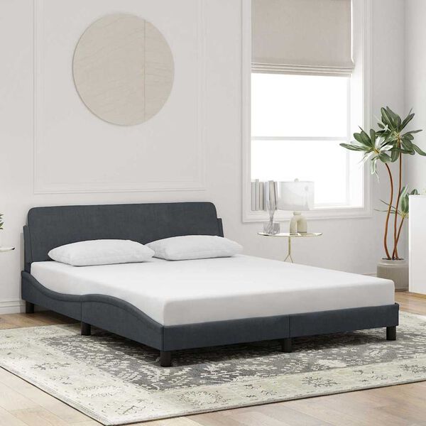 vidaXL Bed Frame "Dover" Dark Grey 152x203 cm Queen Velvet