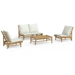 vidaXL 4 Piece Garden Lounge Set with Cream White Cushions Bamboo