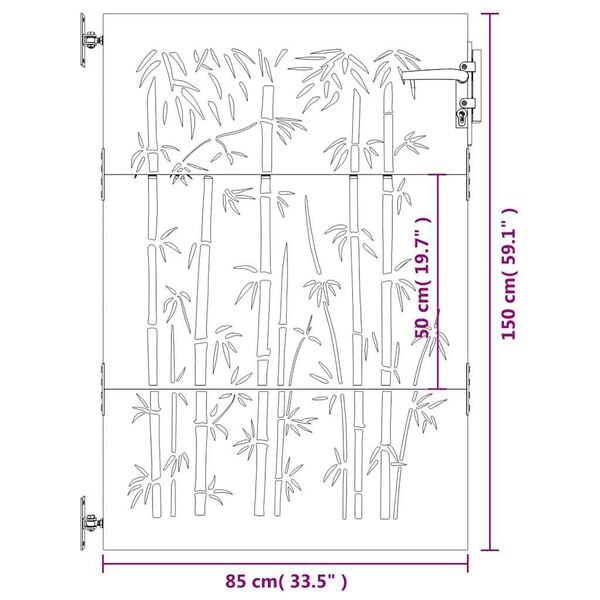 vidaXL Garden Gate 85x150 cm Corten Steel Bamboo Design