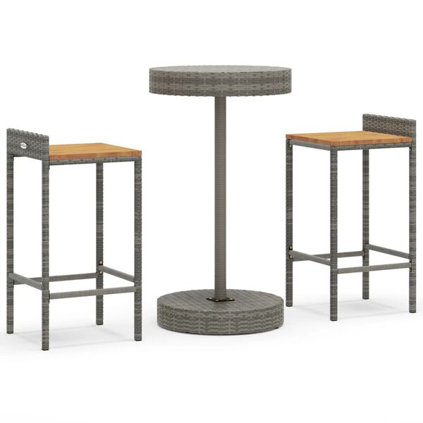 vidaXL 3 Piece Garden Bar Set Grey Poly Rattan&Solid Wood Acacia