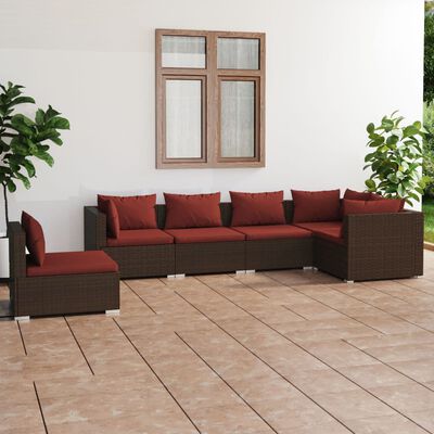 vidaXL 6 Piece Garden Lounge Set with Cushions Poly Rattan Brown