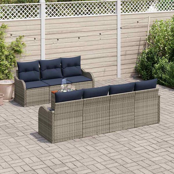 vidaXL Garden Sofa Set with Cushion 8 pcs Grey Poly Rattan