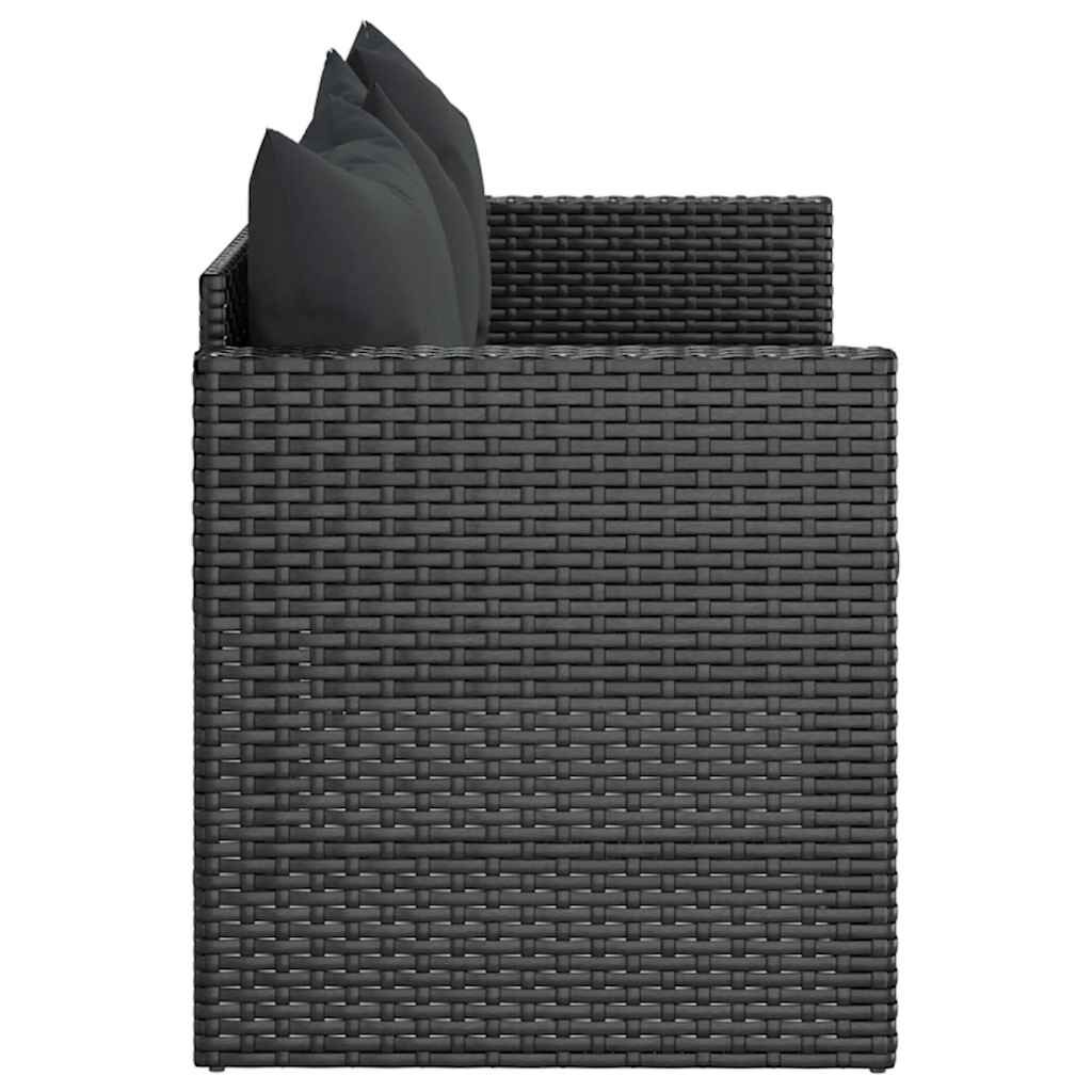 vidaXL 3-Seater Garden Sofa with Cushions Black Poly Rattan