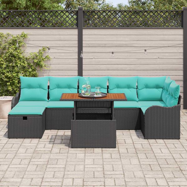 vidaXL 8 Piece Garden Sofa Set with Cushions Black Poly Rattan