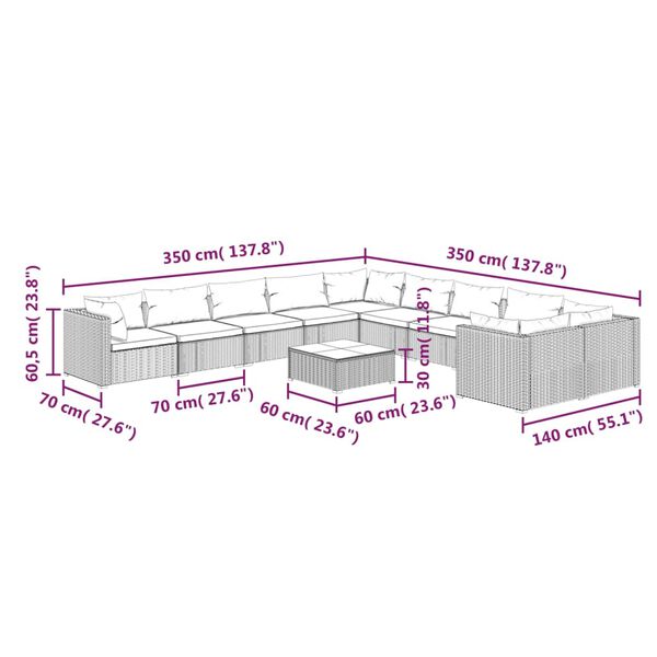 vidaXL 11 Piece Garden Lounge Set with Cushions Poly Rattan Black